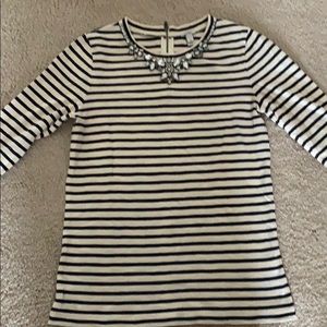 Jewel Neck Navy Blue and Ivory Stripped Shirt